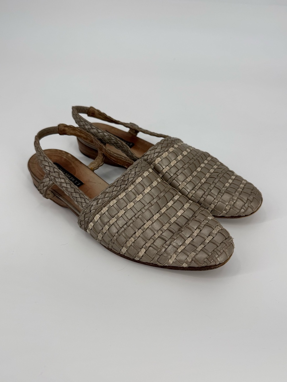 Sesto Meucci Woven Metallic Leather Slingback Sandal | Taupe / Gold | 9.5M